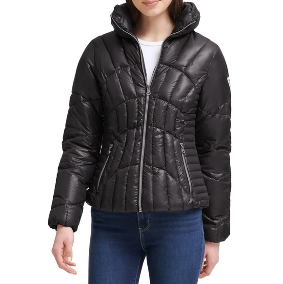 Guess Women's Black Puffer Jacket Size L - Picture 2 of 16